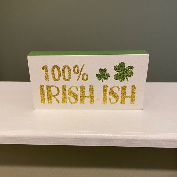 100% IRISH-ISH St. Patricks Day Decoration Glitter Shamrocks tiered tray Irish - Picture 1 of 5
